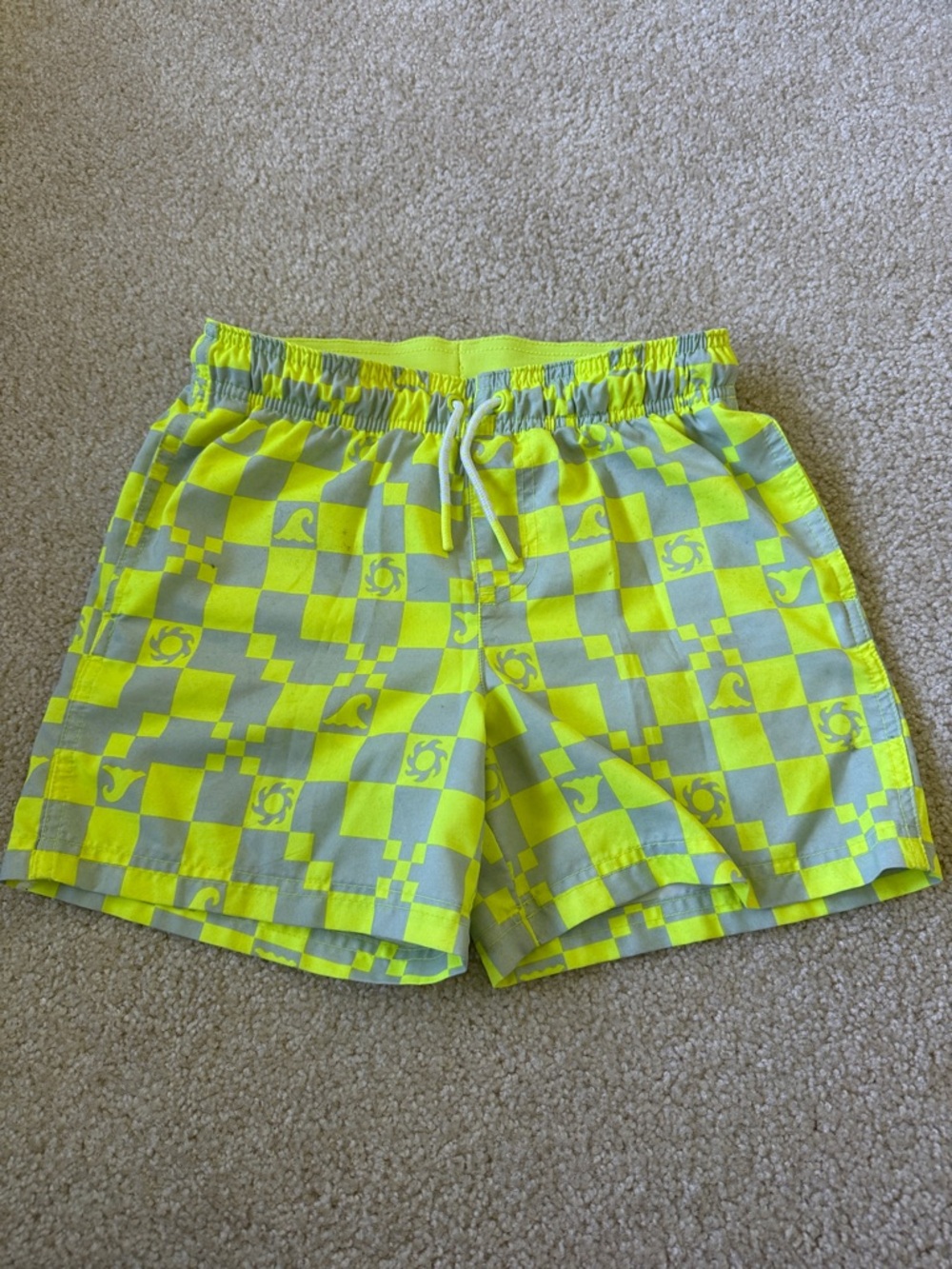 Cat & Jack Neon Yellow and Gray Checkered Kids Swim Trunks size L (10/12)